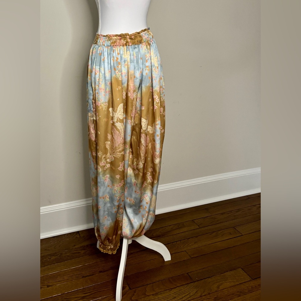 Free People Blue & Gold Silk Harem Pants - NWOT